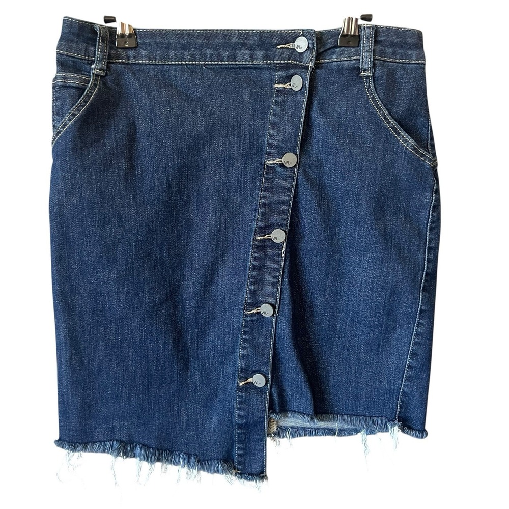 Wash Lab Womens Denim Skirt Raw Hem Asymmetrical Front Buttons Size 29